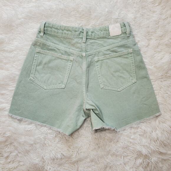 Zara Green Cutoff Denim Shorts 4 - Picture 2 of 6